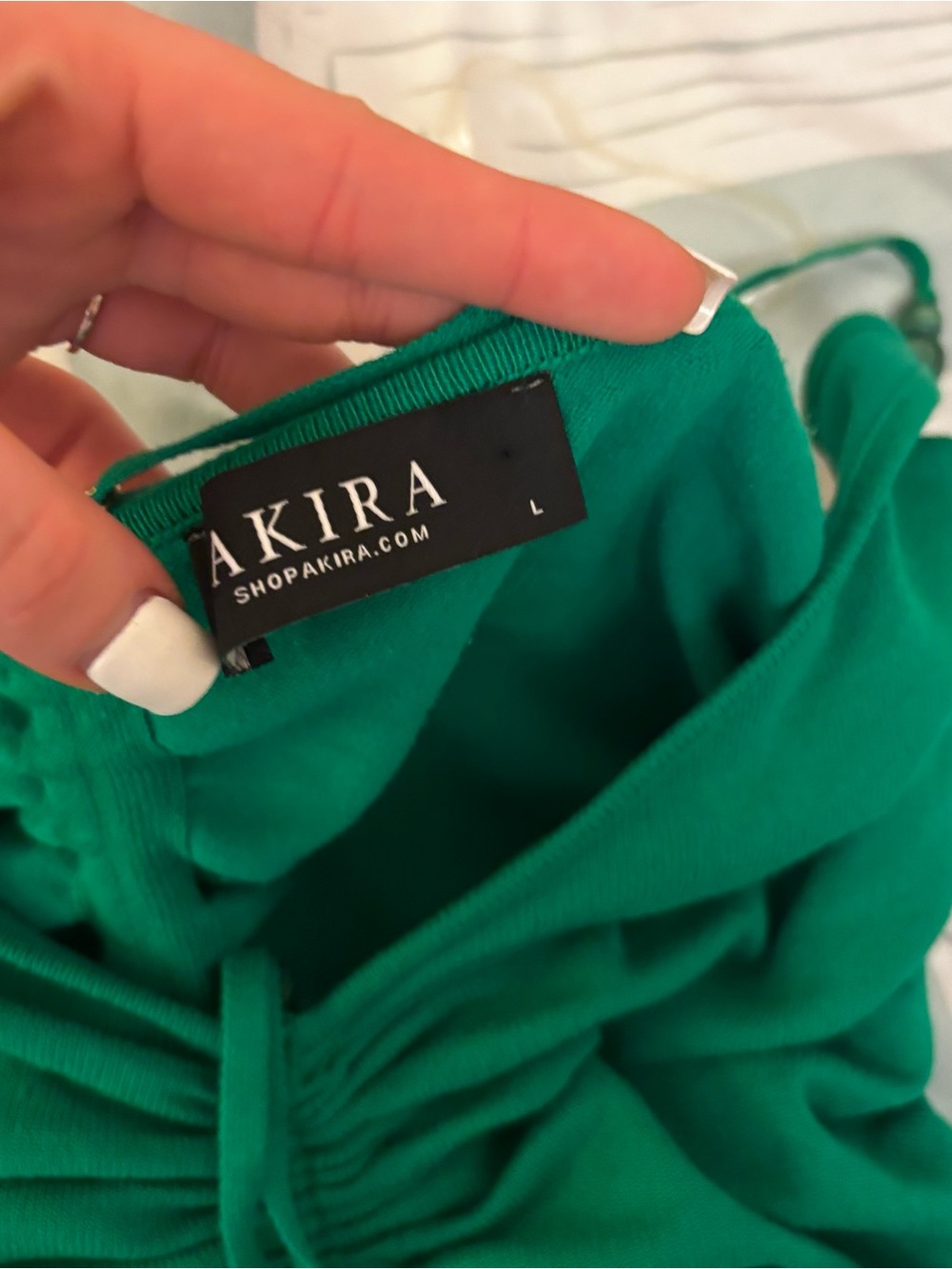 AKIRA Emerald Green Ruched Midi Dress with V-Neck - Picture 4 of 7